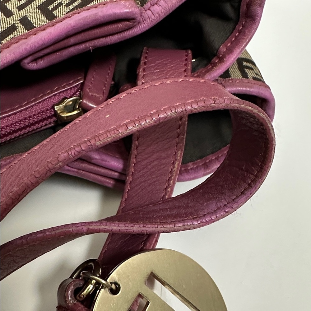 💯Authentic Fendi Zucchino Canvas and Leather Charm Shoulder Bag🍀 - Picture 15 of 17
